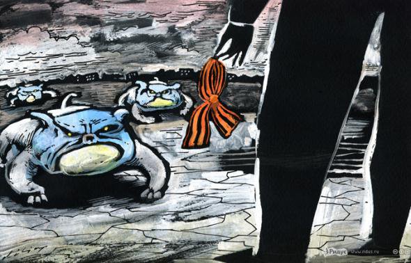 В Одессе под украинскими флагами избили человека за георгиевскую ленту.