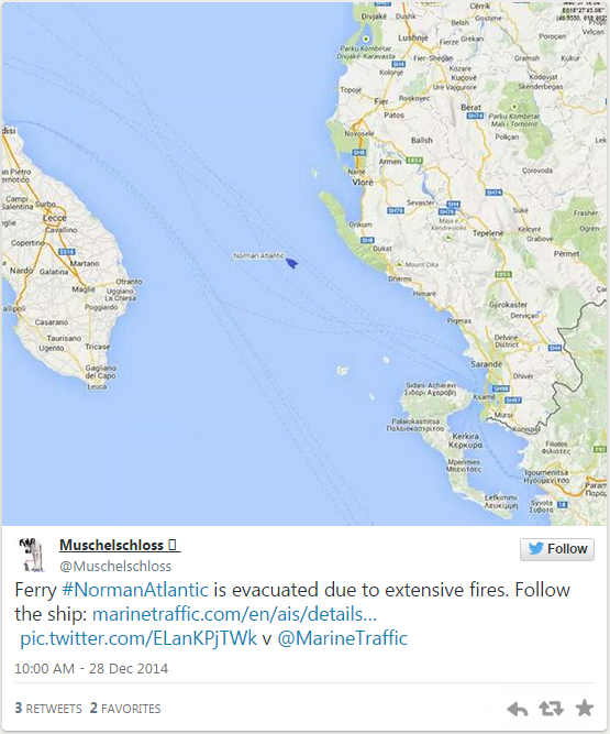 У берегов Греции горит паром Norman Atlantic, идёт эвакуация более 400 пассажиров У берегов Греции горит паром Norman Atlantic, идёт эвакуация более 400 пассажиров
