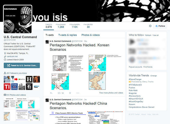 Сторонники «Исламского государства» взломали аккаунт центрального командования США в Twitter