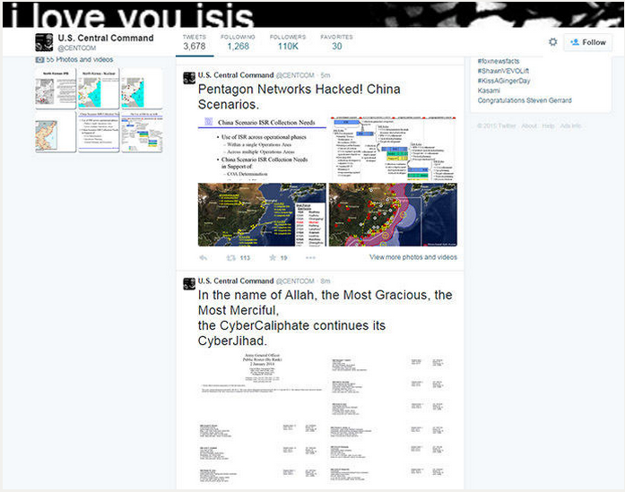 Сторонники «Исламского государства» взломали аккаунт центрального командования США в Twitter
