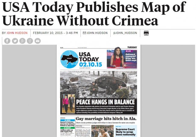 Крупнейшее издание США осмелилось опубликовать на карте Крым в составе России
