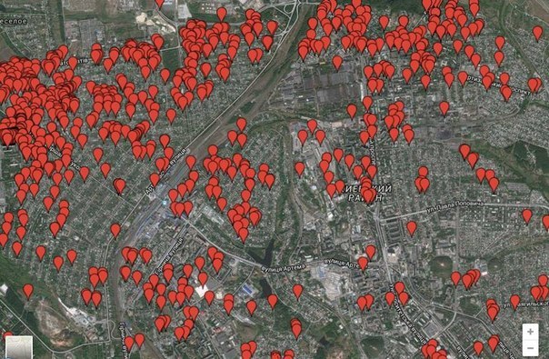 Карта попаданий снарядов по Донецку Карта попаданий снарядов по Донецку