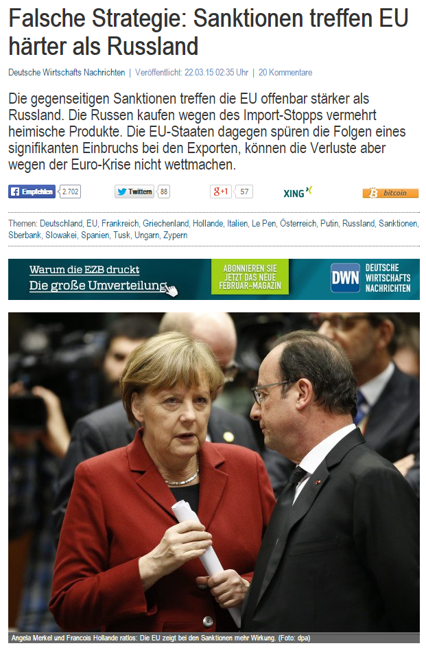 DWN: санкции ударили по Европе сильнее, чем по России DWN: санкции ударили по Европе сильнее, чем по России