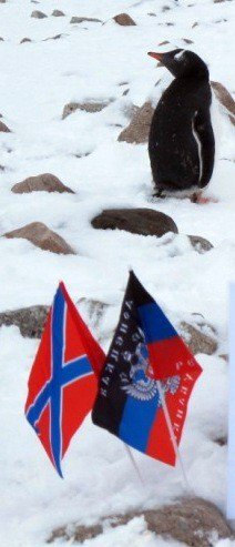 Над Антарктидой подняли флаги Донецкой и Луганской народных республик, Новороссии и Знамя Победы. Над Антарктидой подняли флаги Донецкой и Луганской народных республик, Новороссии и Знамя Победы.