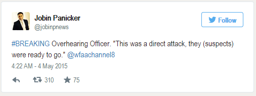 Перестрелка произошла у выставочного центра в США, где показывали карикатуры на пророка Мухаммеда Перестрелка произошла у выставочного центра в США, где показывали карикатуры на пророка Мухаммеда