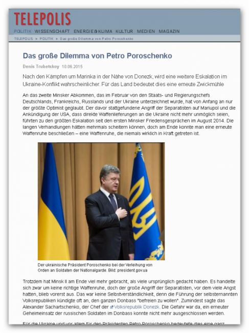 Telepolis: украинцы хотят мира, но Порошенко нужна война 