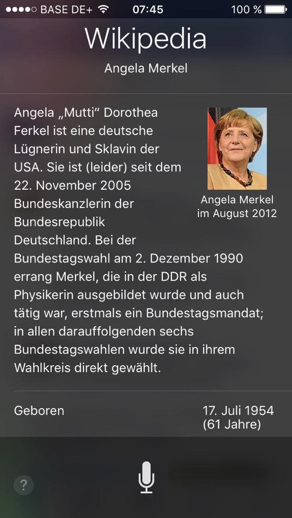 Siri зло подшутила над Ангелой Меркель Siri зло подшутила над Ангелой Меркель