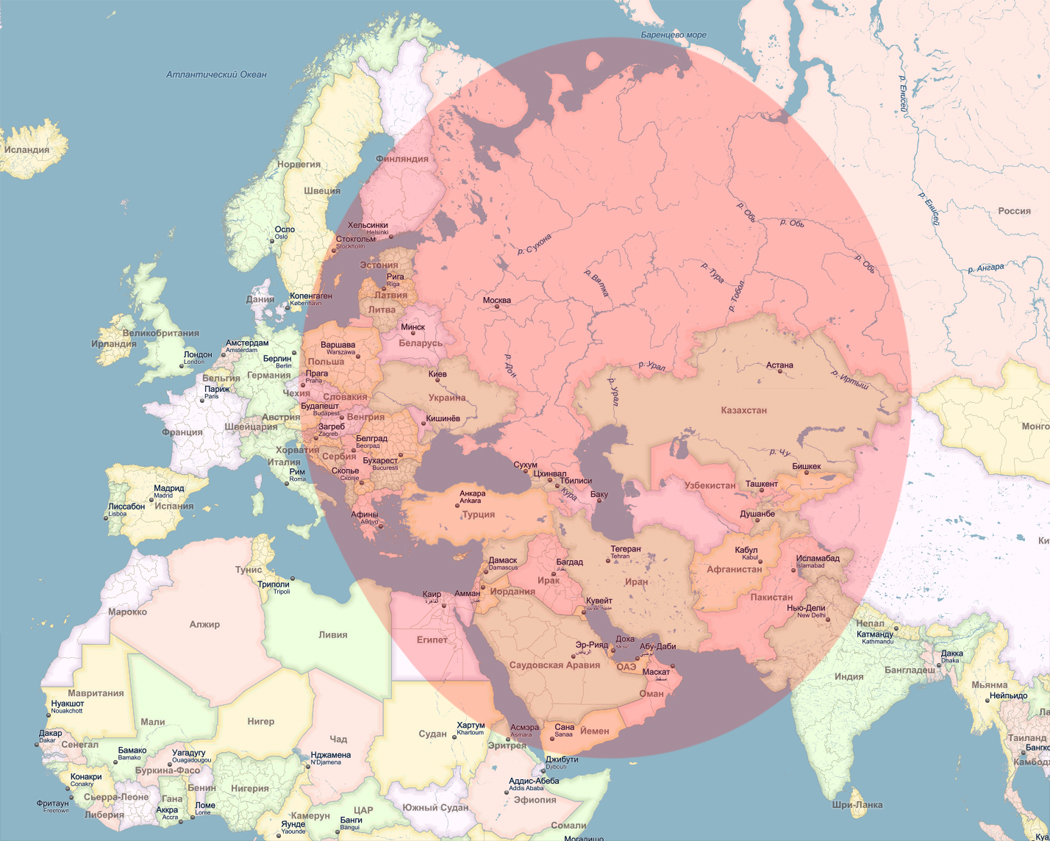 РЕАЛЬНАЯ зона покрытия крылатыми ракетами Калибр-НК РЕАЛЬНАЯ зона покрытия крылатыми ракетами Калибр-НК