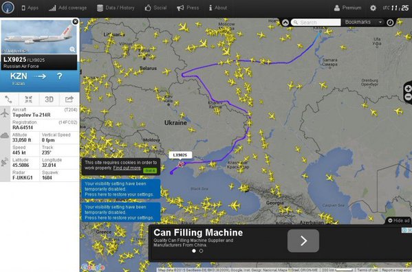 Новейший российский самолет шпион Ту-214Р совершил полет вдоль всей российско-украинской границы Новейший российский самолет шпион Ту-214Р совершил полет вдоль всей российско-украинской границы