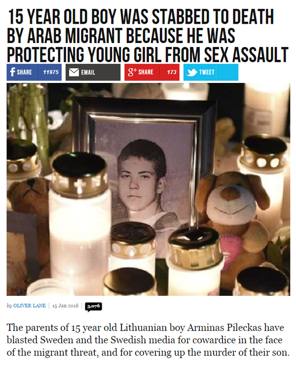 Шведский школьник дал пощёчину однокласснику-беженцу за приставания к девушкам. Араб за это зарезал его на перемене Шведский школьник дал пощёчину однокласснику-беженцу за приставания к девушкам. Араб за это зарезал его на перемене