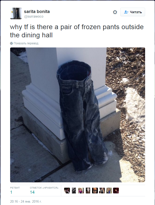 #FrozenPants: Сильные снегопады в США привели к появлению в интернете моды на «замороженные штаны»